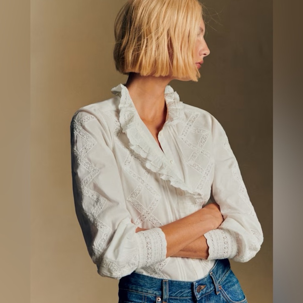 Sezane Dentelle Chlo White Blouse - Picture 3 of 6